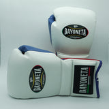 Bayoneta Premium MX - Guantes de Entrenamiento de Látex - Blanco/ Azul Eléctrico/ Rojo