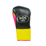 No Boxing No Life Fight Gloves - Black/ Yellow/ Neon Pink