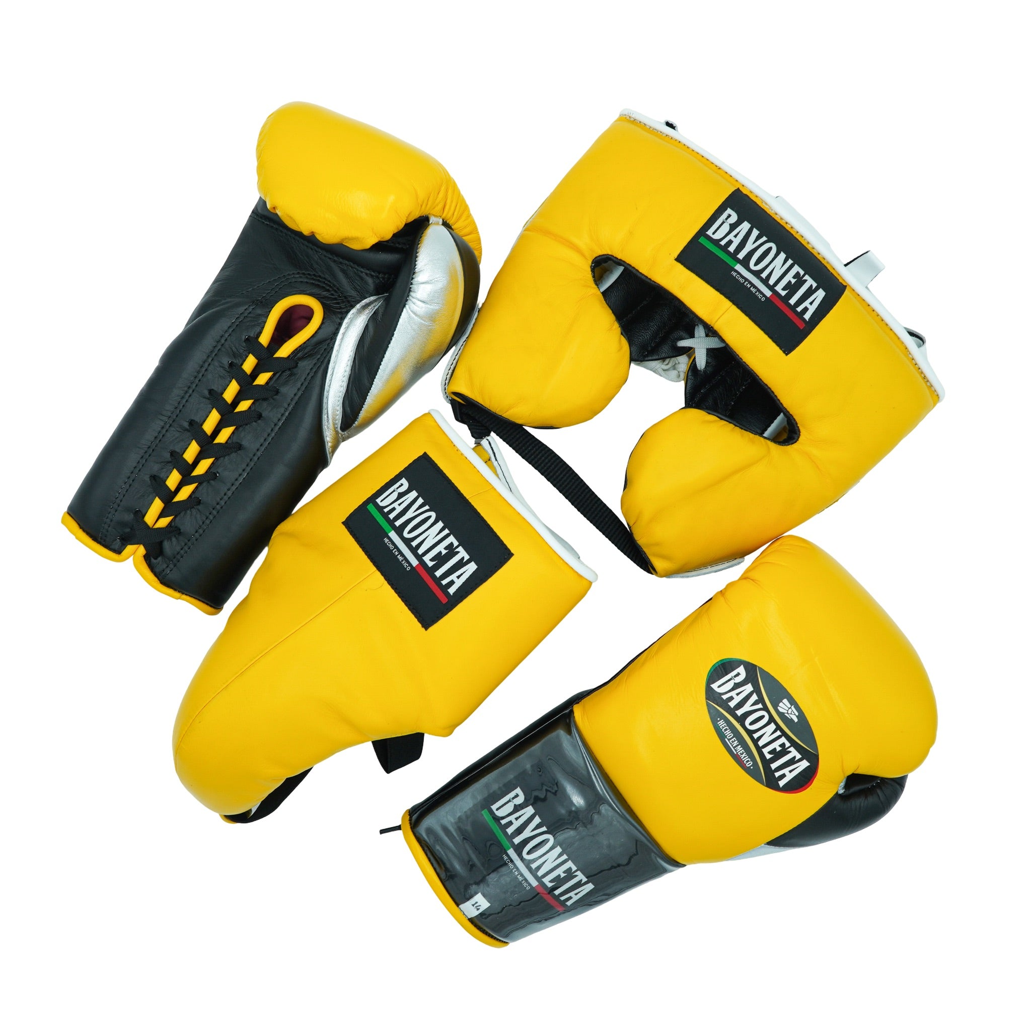 Full Sparring Set Yellow/ Black/ Silver/ White Boxing Gloves