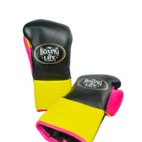 No Boxing No Life Fight Gloves - Black/ Yellow/ Neon Pink