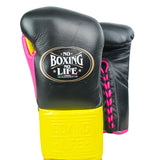No Boxing No Life Fight Gloves - Black/ Yellow/ Neon Pink
