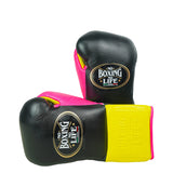 No Boxing No Life Fight Gloves - Black/ Yellow/ Neon Pink