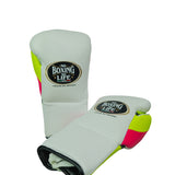 No Boxing No Life Fight Gloves - White/ Neon Pink/ Neon Yellow