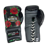 Bayoneta PuLat Gloves - Exclusive Custom "Traditional Tattoo Flowers" Hand Painted - Gray/ Black