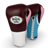No Boxing No Life Training Gloves - Burgundy/ White/ Pink/ Sky Blue