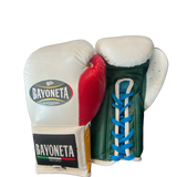 Bayoneta Premium MX - Guantes de Entrenamiento de Látex - Desigual Blanco/ Verde Pino/ Dorado Caramelo/ Azul Real/ Rojo