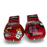 Bayoneta MX Latex Gloves - Exclusive Custom "Traditional Tattoos" Hand Painted - Red