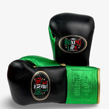 No Boxing No Life Fight Gloves  - Black/ Metallic Green/ Metallic Gold