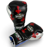 Bayoneta Premium Multilayer Horse Hair Gloves - Exclusive Custom "Crimson Cross" Hand Painted - Black/ Metallic Royal Blue/ Silver