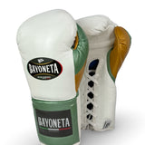 Bayoneta MX Horse Hair Fight Gloves - White/ Metallic Sage Green/ Caramel Gold