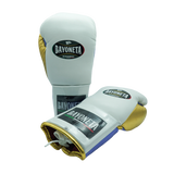 Bayoneta Premium PuLat Horse Hair Gloves - White/ Metallic Royal Blue/ Metallic Gold