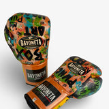 Bayoneta Premium PuLat Horse Hair Gloves - Exclusive Custom Urban Art “Boxing” Hand Painted - Orange/ Black/ Yellow