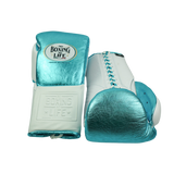 No Boxing No Life Training Gloves - Metallic Teal/ White