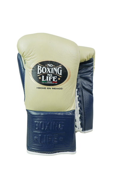 No Boxing No Life Fight Gloves - Cream/ Navy Blue Boxing Gloves