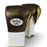 No Boxing No Life Training Gloves - Metallic Brown/ White/ Metallic Gold
