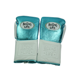 No Boxing No Life Training Gloves - Metallic Teal/ White