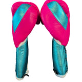 No Boxing No Life Fight Gloves - Neon Pink/ Metallic Sky Blue