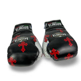 Bayoneta Premium Multilayer Horse Hair Gloves - Exclusive Custom "Crimson Cross" Hand Painted - Black/ Metallic Royal Blue/ Silver