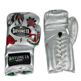 Bayoneta PuLat Gloves - Exclusive Custom "Traditional Tattoos" Hand Painted - Silver