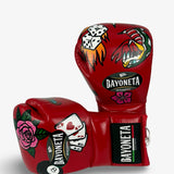 Bayoneta MX Latex Gloves - Exclusive Custom "Traditional Tattoos" Hand Painted - Red