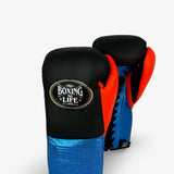 No Boxing No Life Fight Gloves  - Black/ Metallic Blue/ Neon Orange