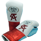 No Boxing No Life Training Gloves - Canelo Edition - White/ Metallic Teal/ Metallic Red
