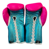 No Boxing No Life Fight Gloves - Neon Pink/ Metallic Sky Blue