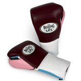 No Boxing No Life Training Gloves - Burgundy/ White/ Pink/ Sky Blue