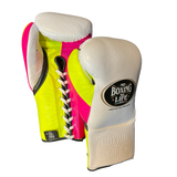 No Boxing No Life Fight Gloves  - White/ Neon Pink/ Neon Yellow