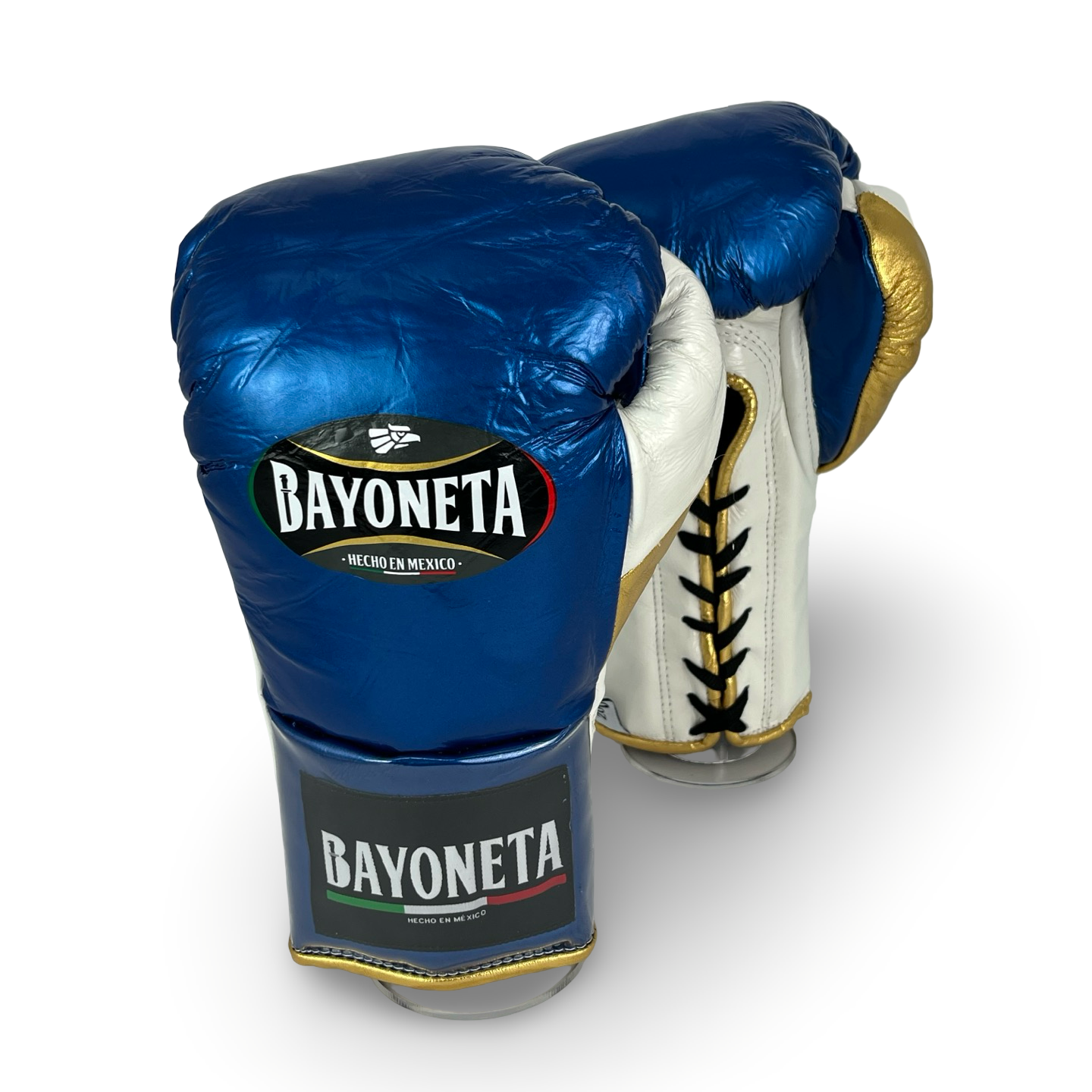 Bayoneta MX Horse Hair Fight Gloves - Electric Blue/ White/ Metallic Gold
