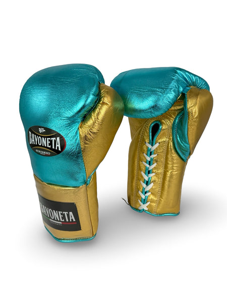 Bayoneta MX Horse Hair Fight Gloves - Gold/ Metallic Aqua Boxing