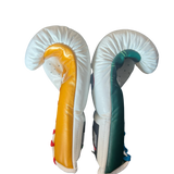 Bayoneta Premium MX - Guantes de Entrenamiento de Látex - Desigual Blanco/ Verde Pino/ Dorado Caramelo/ Azul Real/ Rojo