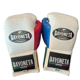 Bayoneta Premium MX - Guantes de Entrenamiento de Látex - Desigual Blanco/ Verde Pino/ Dorado Caramelo/ Azul Real/ Rojo