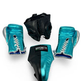 Full Sparring Set - Aqua Metálico/ Plateado Metálico/ Negro