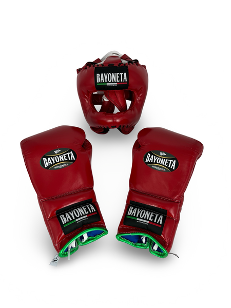 Sparring set - Red/ Metallic Green Boxing Gloves