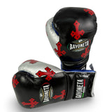 Bayoneta Premium Multilayer Horse Hair Gloves - Exclusive Custom "Crimson Cross" Hand Painted - Black/ Metallic Royal Blue/ Silver