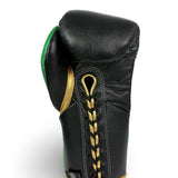 No Boxing No Life Fight Gloves  - Black/ Metallic Green/ Metallic Gold
