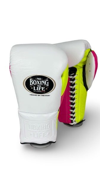 No Boxing No Life Training Gloves - White/ Neon Pop Boxing Gloves