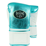 No Boxing No Life Training Gloves - Metallic Aqua/ White