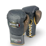 Bayoneta Premium MX - Guantes de Pelea Pelo de Caballo - Azul Cadete Espacial/ Marrón Cedro Metálico/ Dorado Metálico