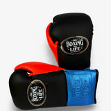 No Boxing No Life Fight Gloves  - Black/ Metallic Blue/ Neon Orange