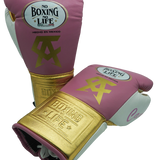 No Boxing No Life Training Gloves - Canelo Edition - Pink/ Gold/ White