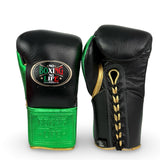 No Boxing No Life Fight Gloves  - Black/ Metallic Green/ Metallic Gold