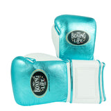 No Boxing No Life Training Gloves - Metallic Aqua/ White