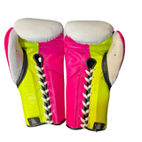 No Boxing No Life Fight Gloves  - White/ Neon Pink/ Neon Yellow