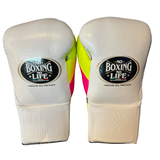No Boxing No Life Fight Gloves  - White/ Neon Pink/ Neon Yellow