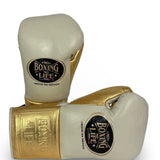 No Boxing No Life Fight Gloves  - Cream/ Metallic Gold