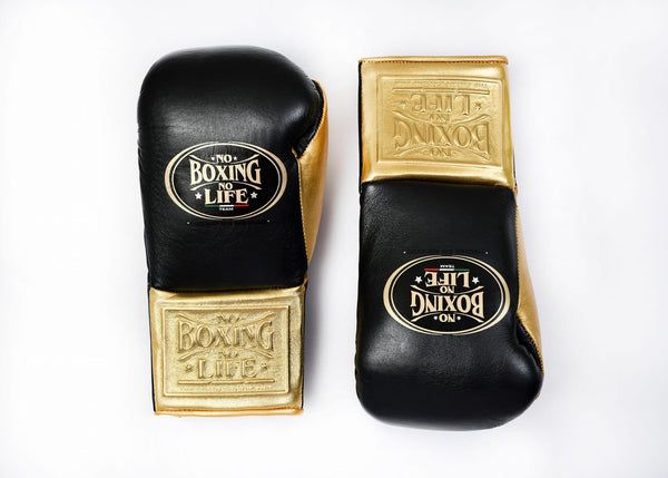 No Boxing No Life Training Gloves - Black/ Metallic Gold Boxing Gloves