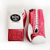 No Boxing No Life Fight Gloves - Pearl White/ Metallic Pink